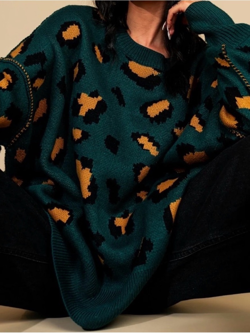 Dressed in LALA- Hear Her Roar Oversized Knit in emerald
